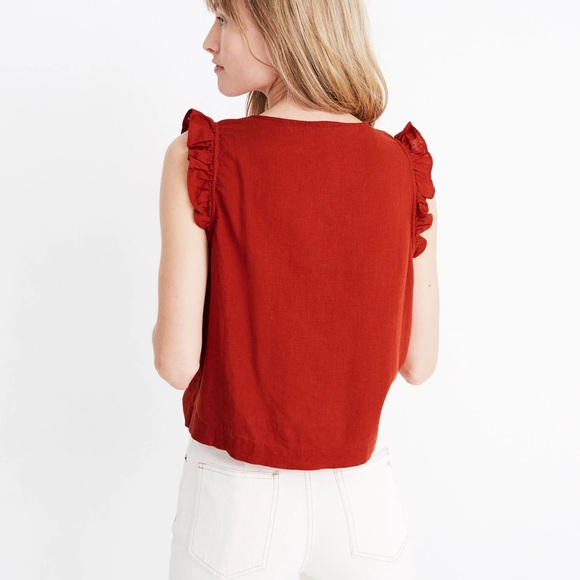 NWT Linen-Blend Ruffle Button-Front Tank - Picture 6 of 6